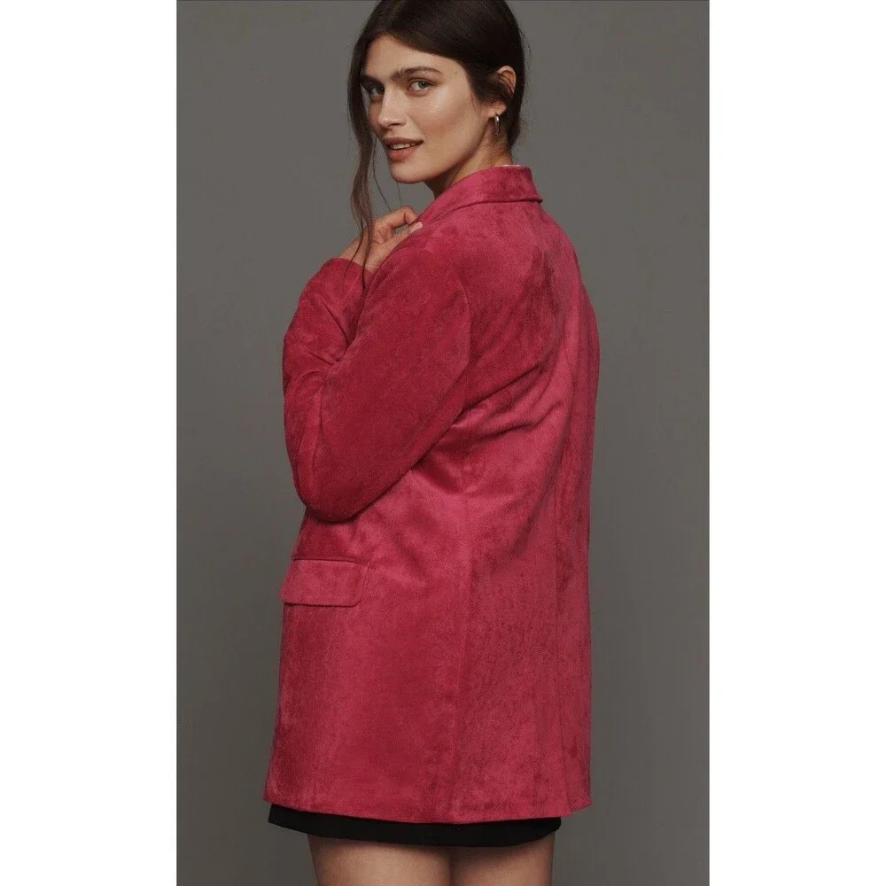 Anthropologie Dolan Boyfriend Blazer Pink Left Coast Faux Suede Retro Large NWT